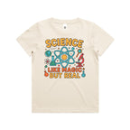 Science, Like Magic But Real Kid's AS Colour T-shirt Ecru Kids Youth T-shirt Printed In Australia Science