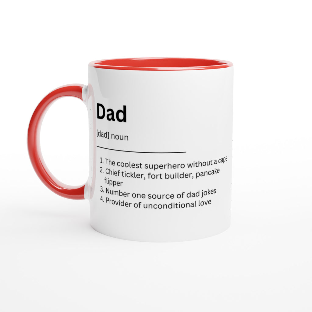 Dad Definition - White 11oz Ceramic Mug with Colour Inside Ceramic Red Colour 11oz Mug Dad Globally Fulfilled