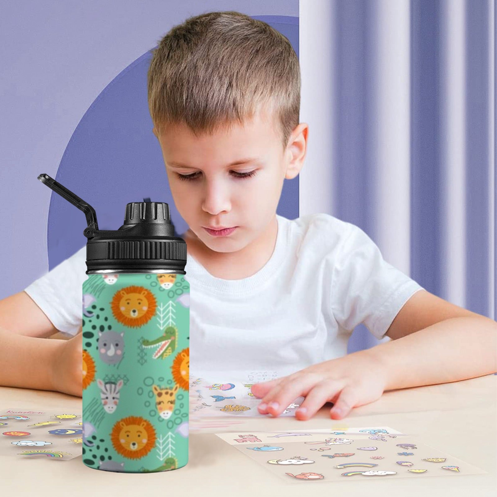 Safari Animals Kids Water Bottle with Chug Lid (12 oz) Kids Water Bottle with Chug Lid animal Printed Offshore