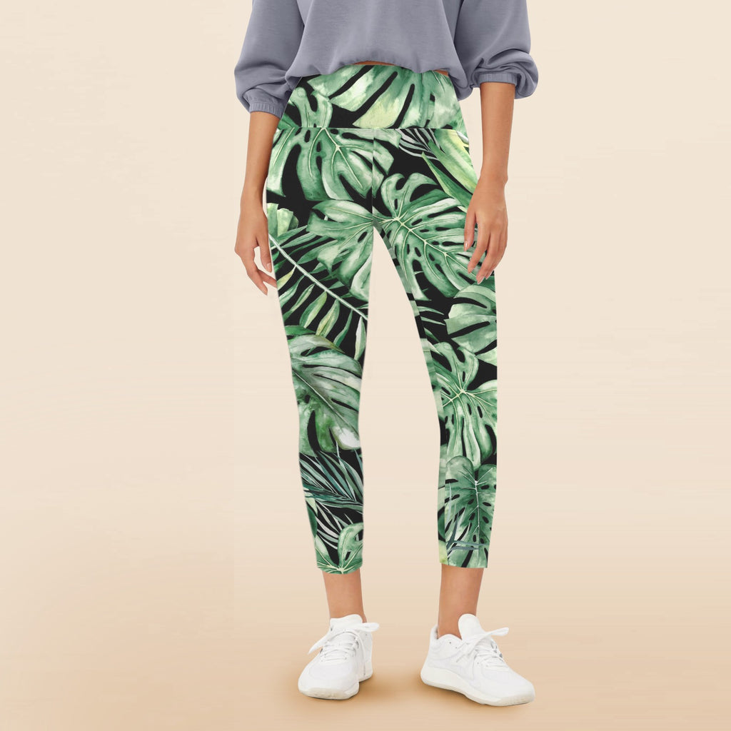 Jungle Leaves - Women's High Waist Pockets Yoga Leggings