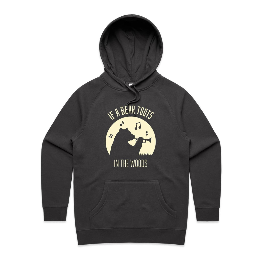 If A Bear Toots In The Woods, Trumpet Player - Womens Hoodie Coal Womens Hoodie animal Music Printed In Australia