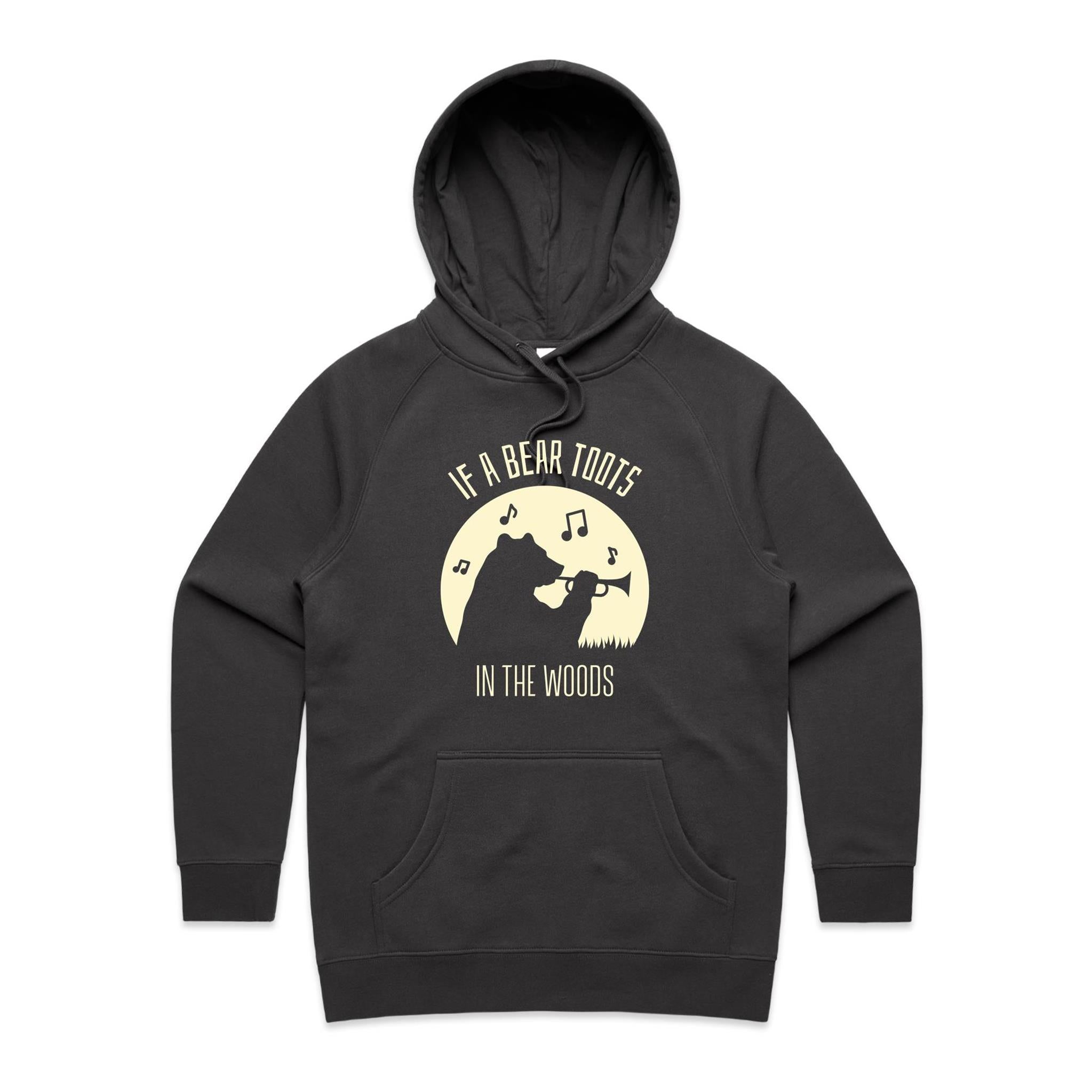 If A Bear Toots In The Woods, Trumpet Player - Womens Hoodie Coal Womens Hoodie animal Music Printed In Australia
