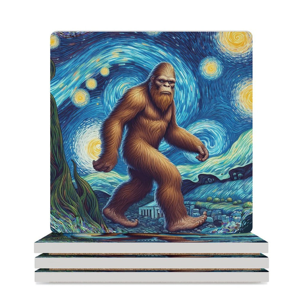 Big Foot Starry Night Ceramic Coasters (Square) white Ceramic Coasters Printed Offshore Sci-Fi