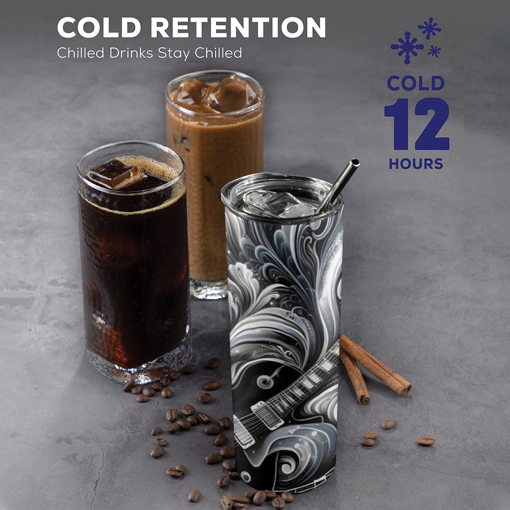 Guitar Black Swirl - 20oz Tall Skinny Tumbler with Lid and Straw