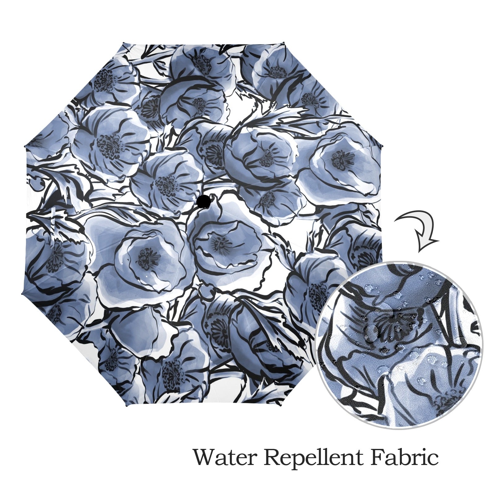 Blue And White Floral - Semi-Automatic Foldable Umbrella (Model U12) Semi-Automatic Foldable Umbrella (U12)