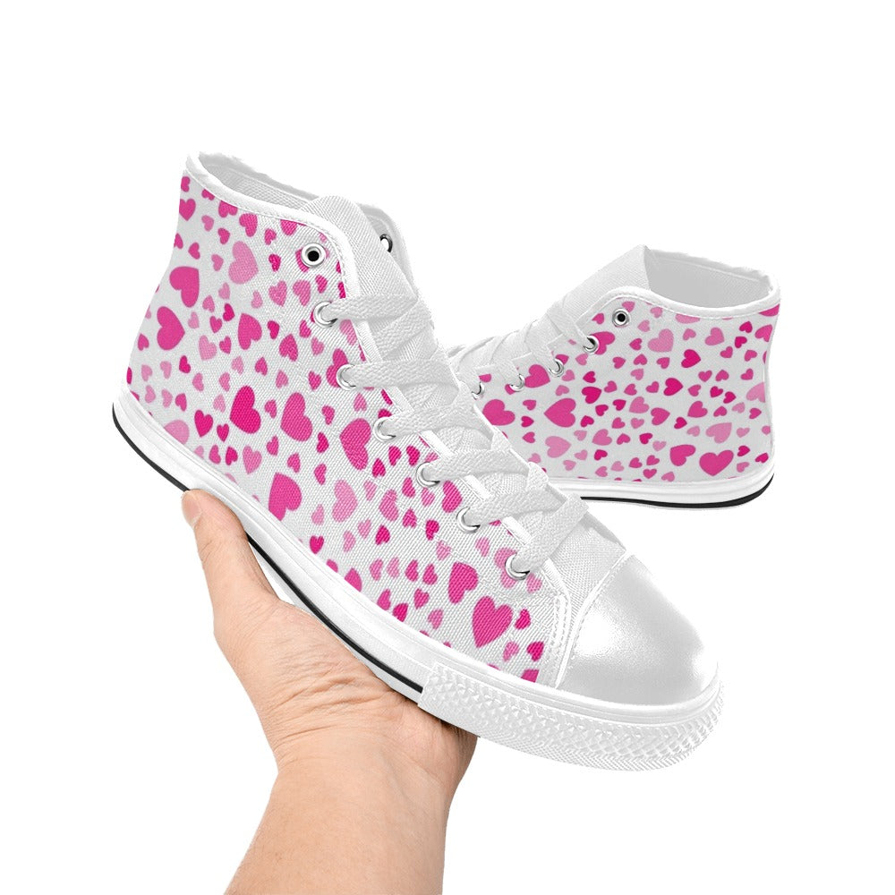 Pink Hearts On White - Kids' High Top Canvas Shoes Kids High Top Canvas Shoes Love Printed Offshore