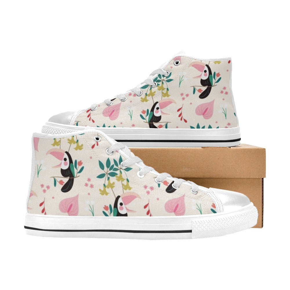 Toucans In Pink Women's High Top Canvas Shoes Womens Classic High Top Shoes animal Printed Offshore