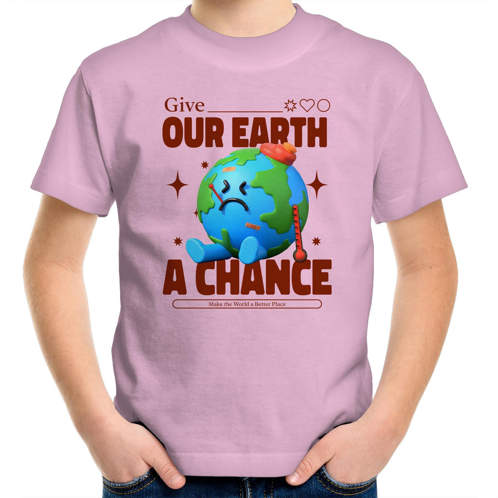 Give Our Earth A Chance - Kids Youth T-Shirt Pink Kids Youth T-shirt Environment Printed In Australia