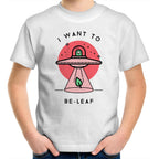 I Want To Be-Leaf, Alien, UFO - Kids Youth T-Shirt White Kids Youth T-shirt Printed In Australia Sci Fi