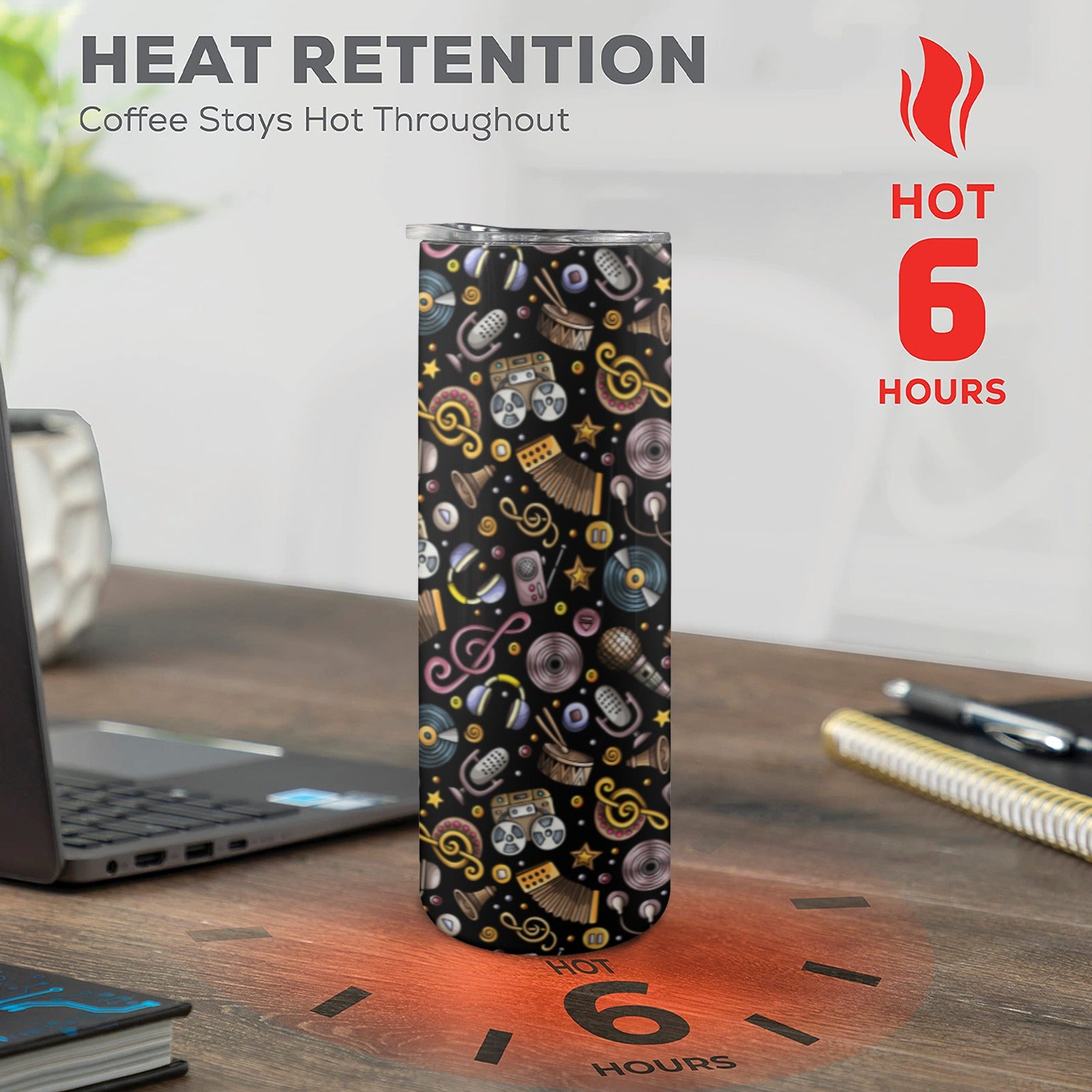 Retro Music Mix 20oz Tall Skinny Tumbler with Lid and Straw