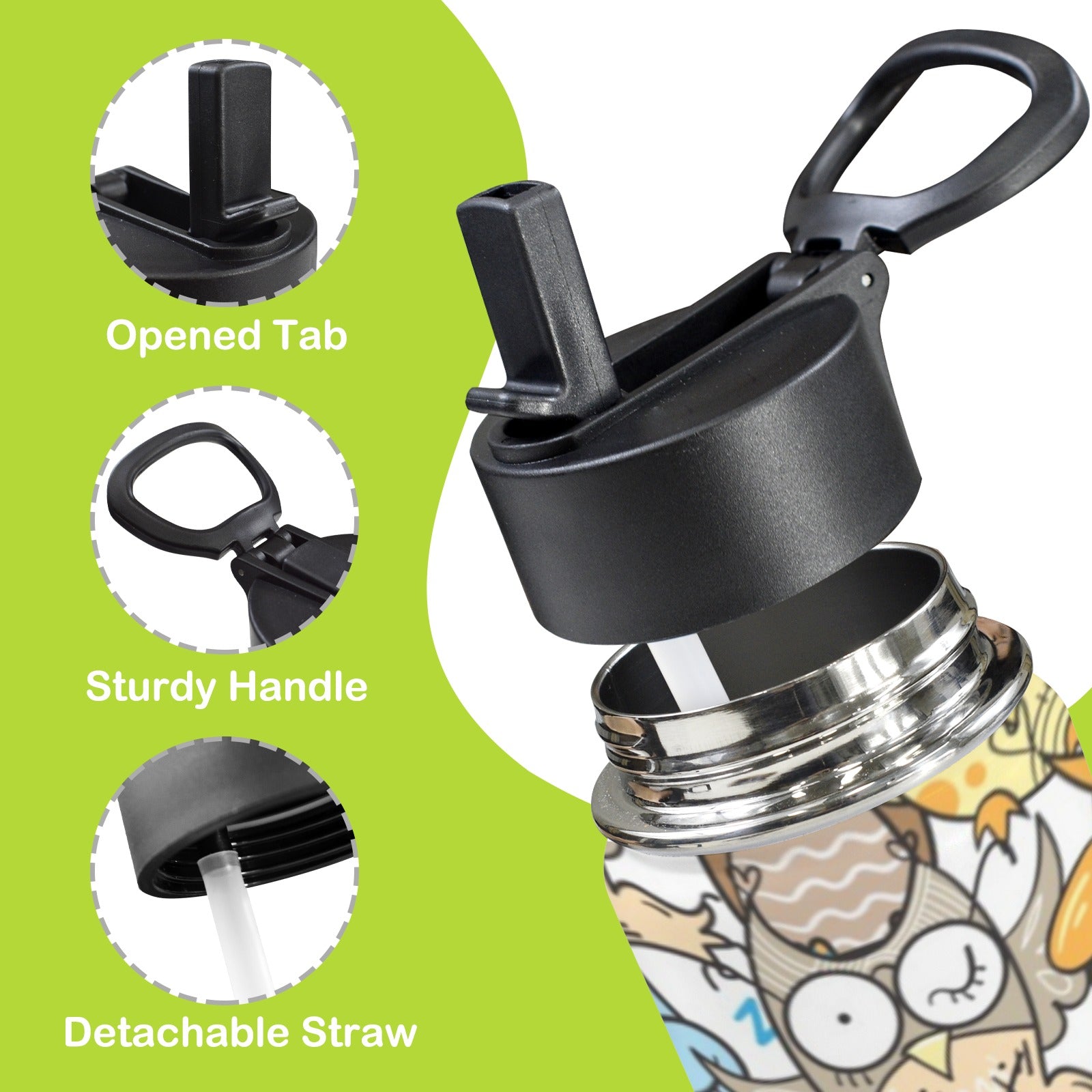 Cartoon Owls 12oz Kids Water Bottle with Straw Lid