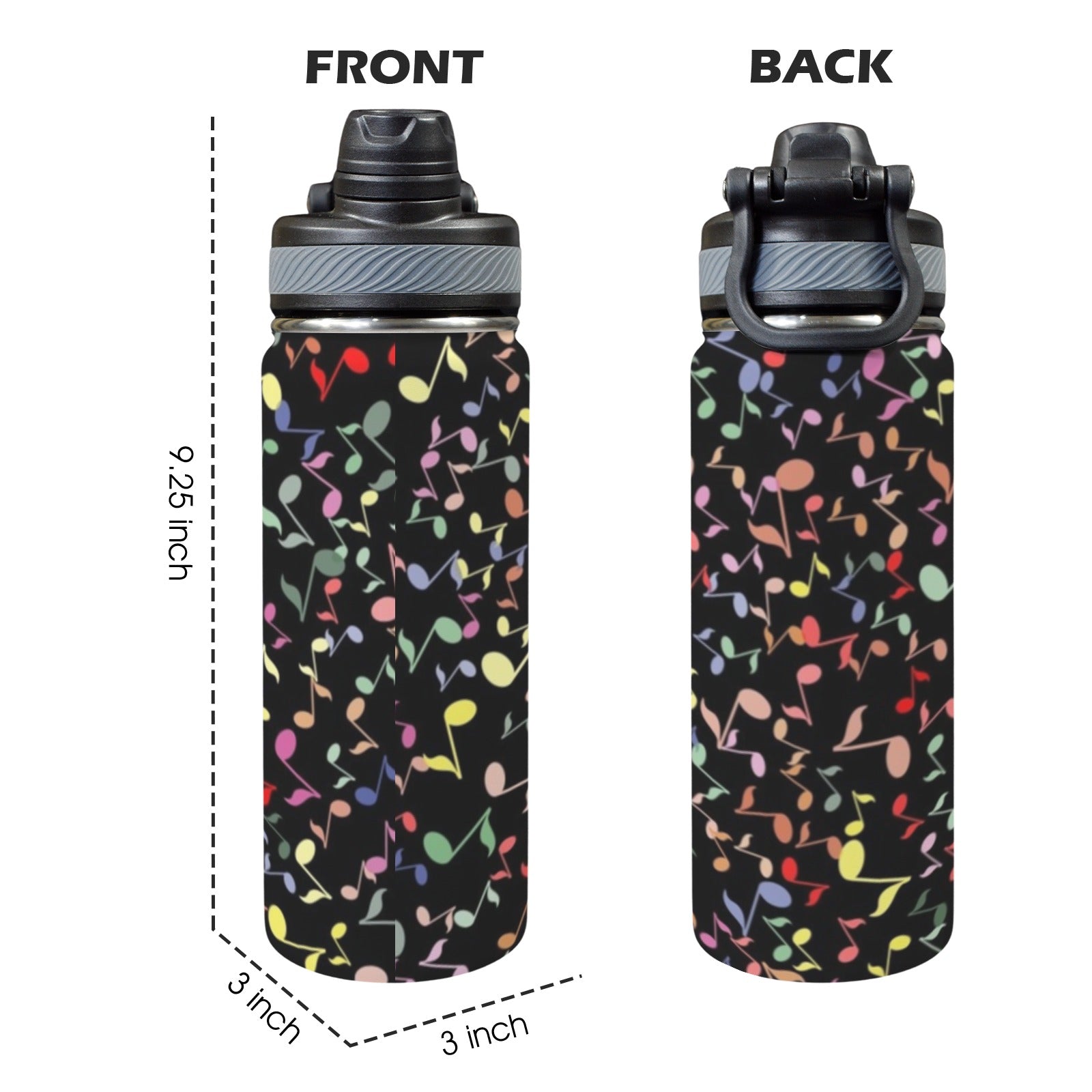 Quavers, Music Notes - Insulated Water Bottle with Dual-Use Lid (18oz) Insulated Water Bottle with Dual-Use Lid (18oz) Music Printed Offshore