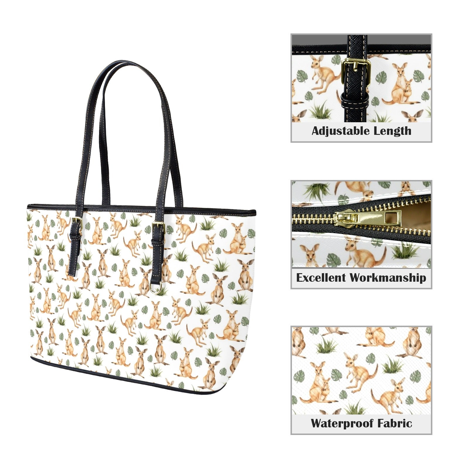 Kangaroos PU Leather Tote Bag Large