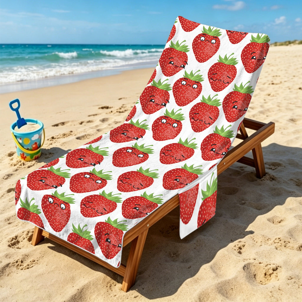 Strawberry Characters Beach Chair Towel Cover with Side Pockets