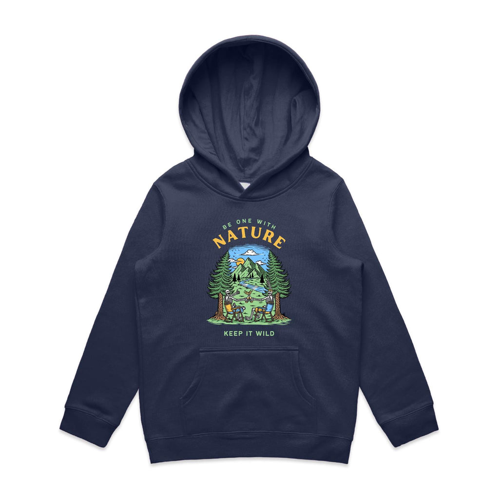 Be One With Nature, Skeleton - Kids Hoodie Midnight Blue Kids Hoodie Printed In Australia
