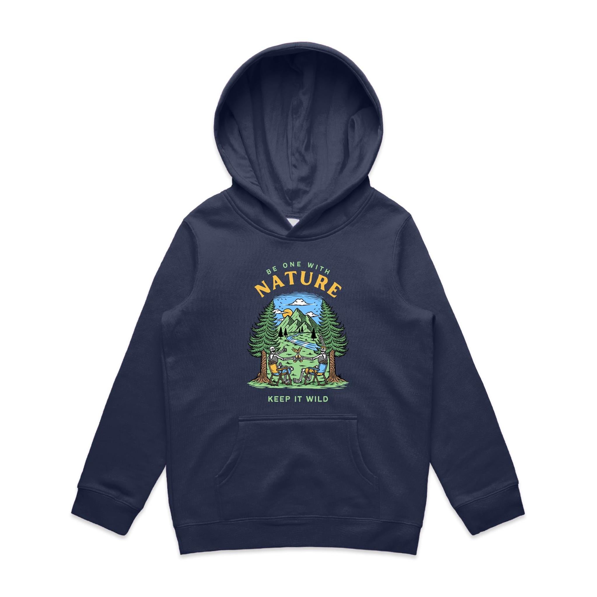 Be One With Nature, Skeleton - Kids Hoodie Midnight Blue Kids Hoodie Printed In Australia