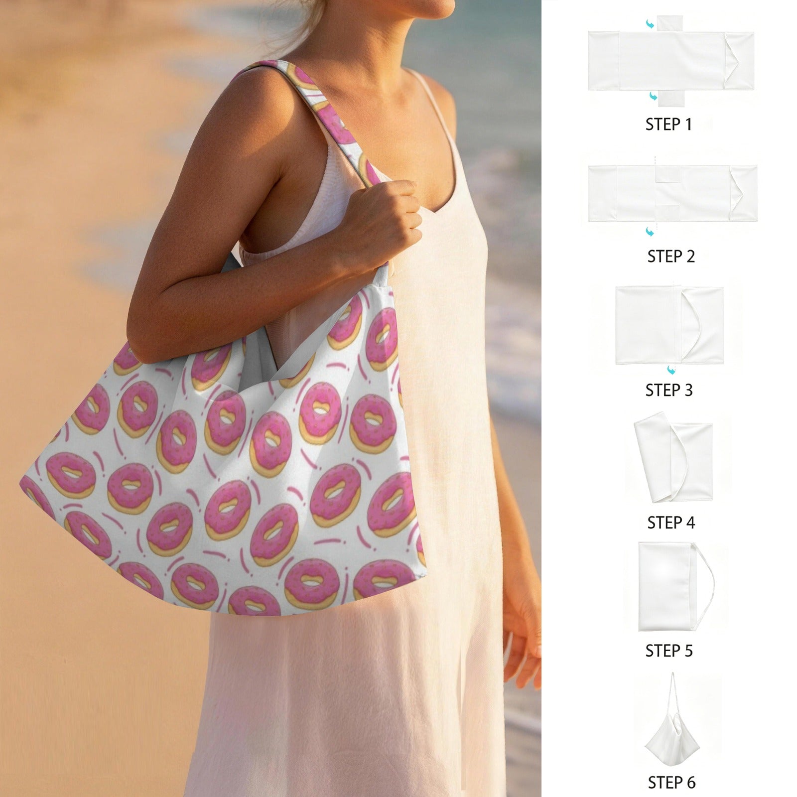 Pink Donuts Beach Chair Towel Cover with Side Pockets