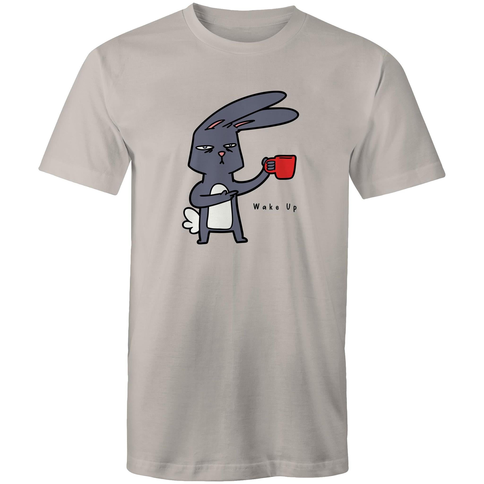 Rabbit Coffee, Wake Up - Mens T-Shirt Light Grey Mens T-shirt animal Coffee Printed In Australia