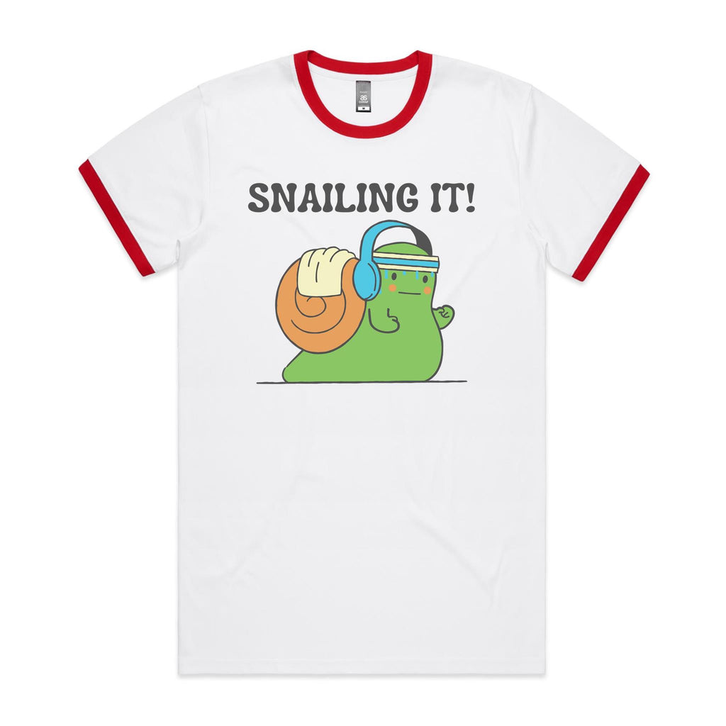 Snailing It - Staple Ringer Tee White Red Ringer T-Shirt animal Fitness Printed In Australia