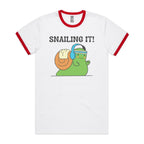 Snailing It - Staple Ringer Tee White Red Ringer T-Shirt animal Fitness Printed In Australia