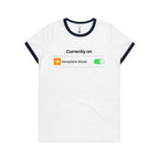 Currently On Aeroplane Mode - Women's Ringer Tee White Navy Womens Ringer T-shirt Printed In Australia Tech