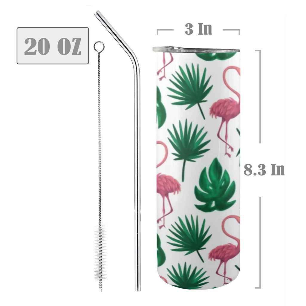 Flamingo Leaves - 20oz Tall Skinny Tumbler with Lid and Straw
