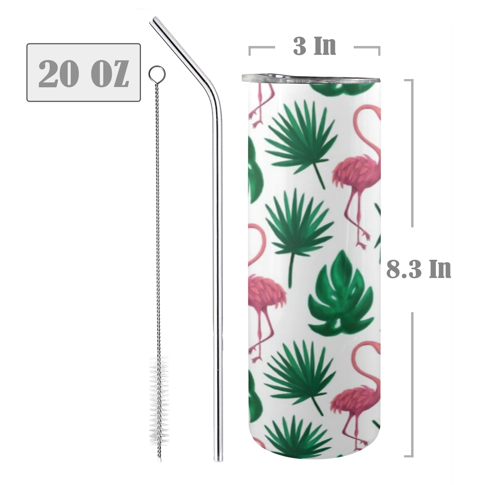 Flamingo Leaves - 20oz Tall Skinny Tumbler with Lid and Straw