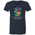 Save Earth, It's The Only Planet With Cake - Womens T-shirt Navy Womens T-shirt Environment Food Printed In Australia