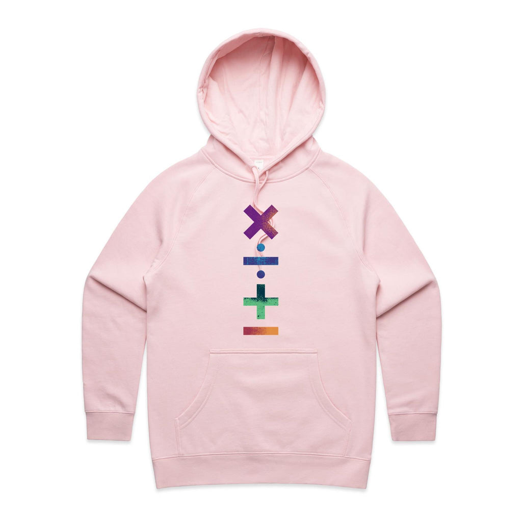 Maths Symbols - Womens Hoodie Pink Womens Hoodie Maths Printed In Australia