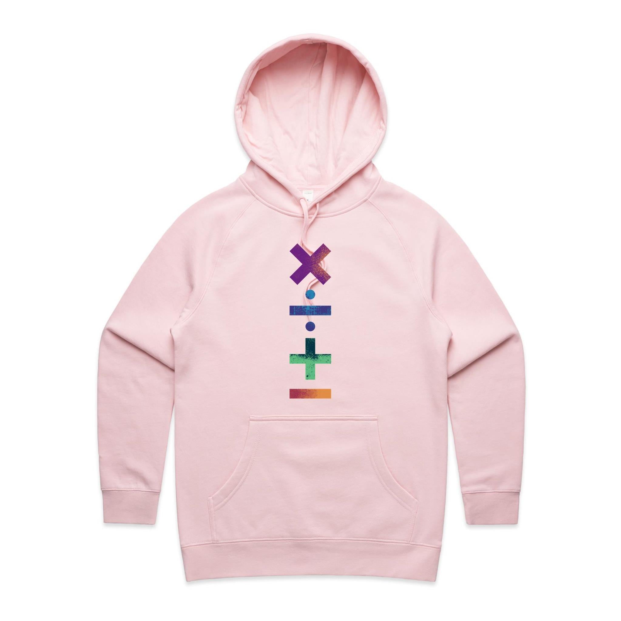 Maths Symbols - Womens Hoodie Pink Womens Hoodie Maths Printed In Australia
