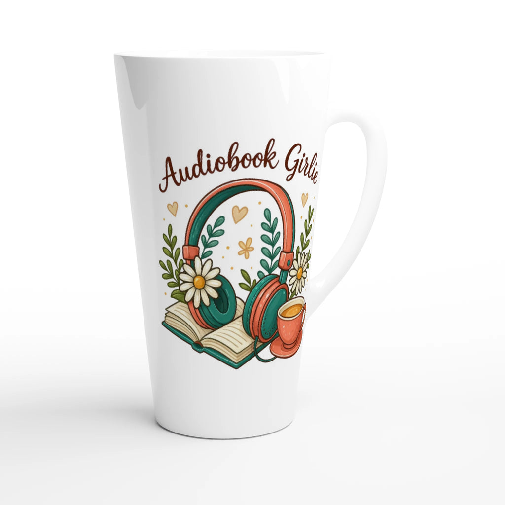 Audiobook Girlie - White Latte 17oz Ceramic Mug Latte Mug Globally Fulfilled Reading