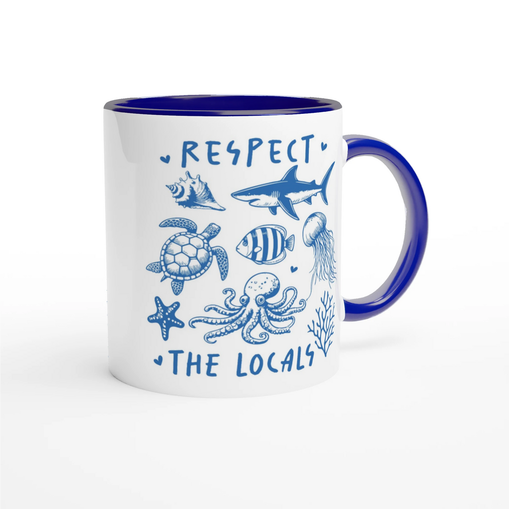 Respect The Locals, Sea Life - White 11oz Ceramic Mug with Colour Inside Colour 11oz Mug animal Globally Fulfilled Ocean