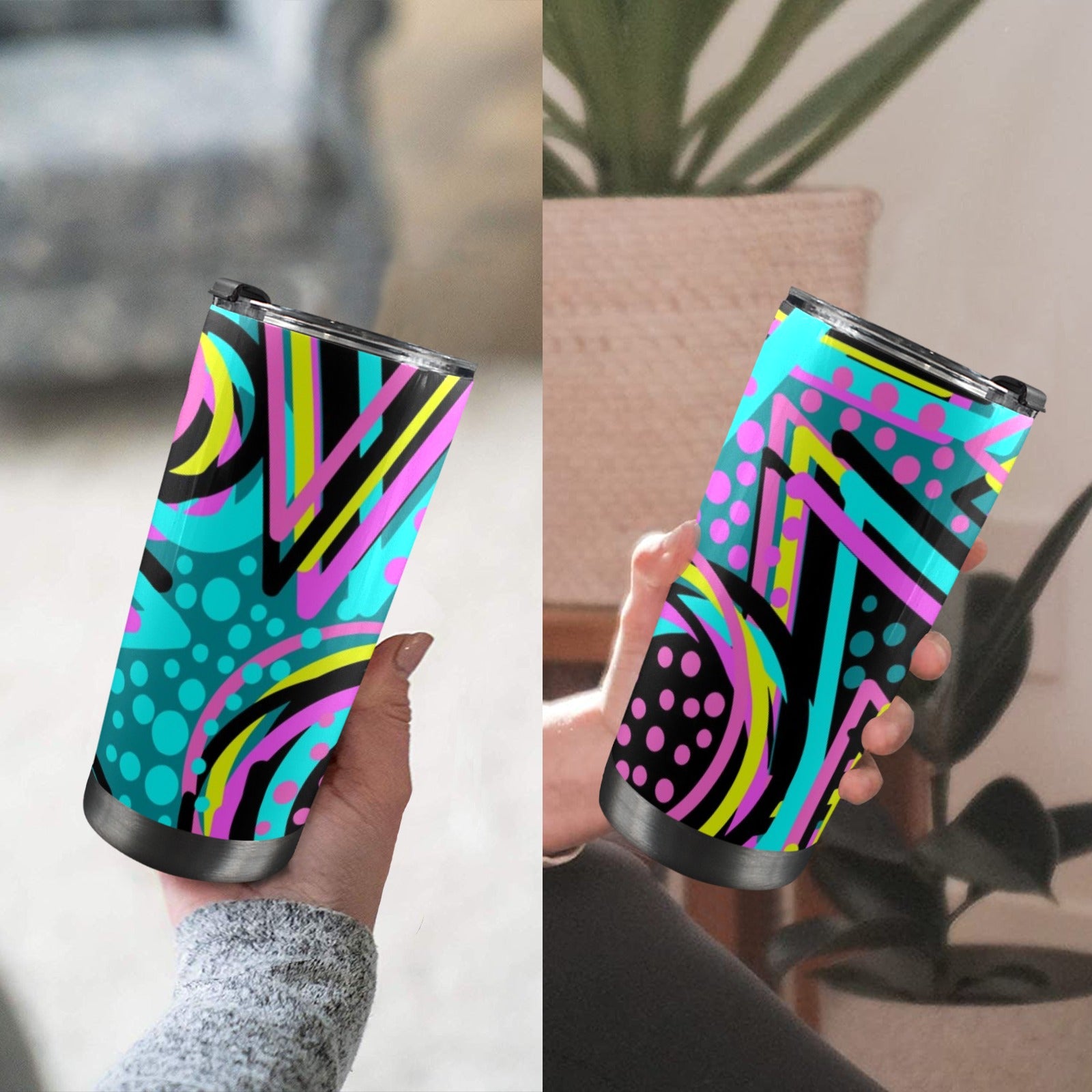 Retro Geometric - 20oz Mobile Tumbler with Lid (Black Lock) 20oz Travel Mug Printed Offshore