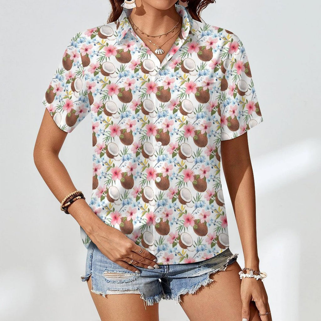 Coconuts Women's Short-Sleeve Button Up Shirt Women's Short-Sleeve Button Up Shirt Food Printed Offshore