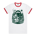 Alien And Bigfoot Playing Guitar - Staple Ringer Tee White Red Ringer T-Shirt Music Printed In Australia Sci Fi