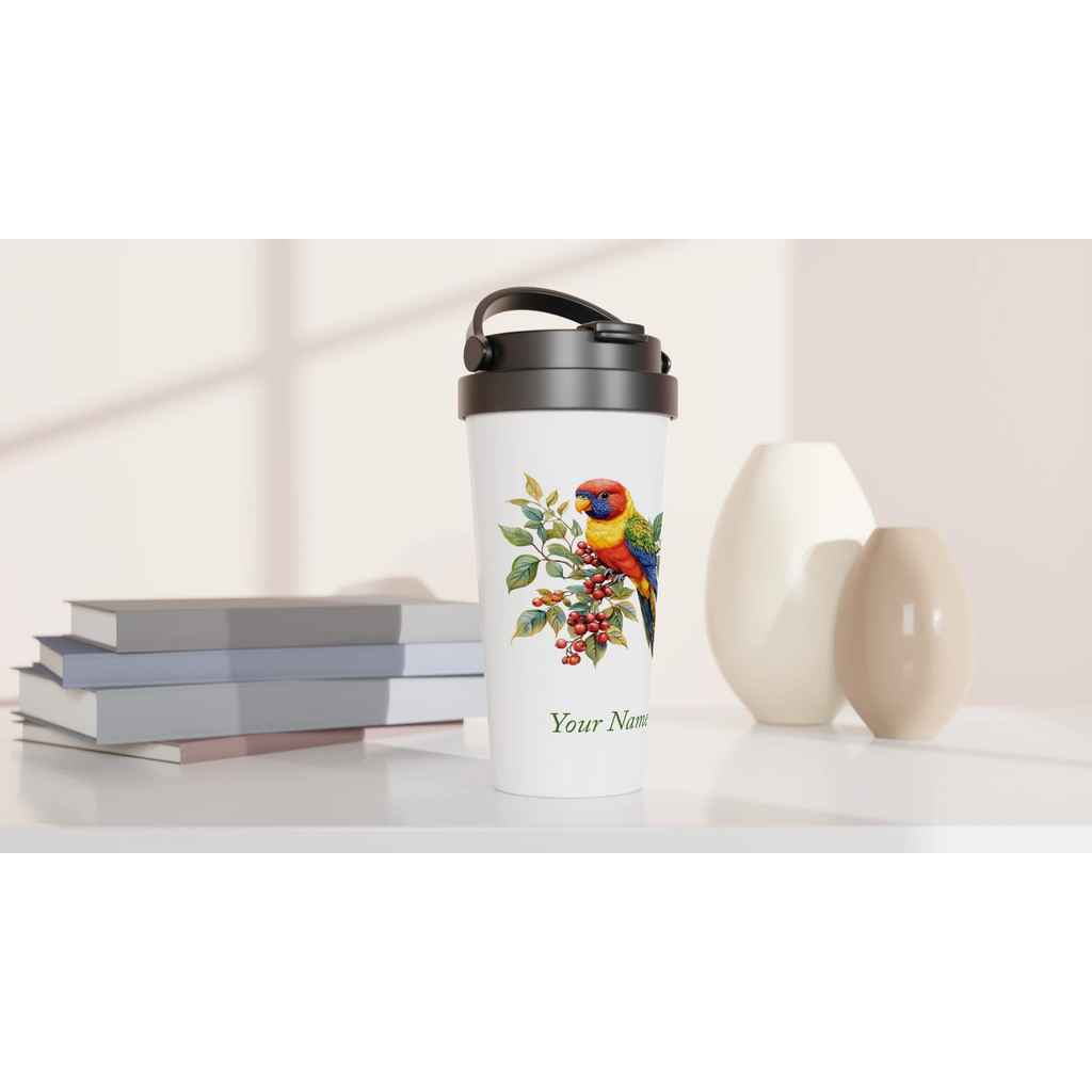 Personalise - Lorikeet, Australian Birds - White 15oz Stainless Steel Travel Mug Personalised Travel Mug animal Globally Fulfilled