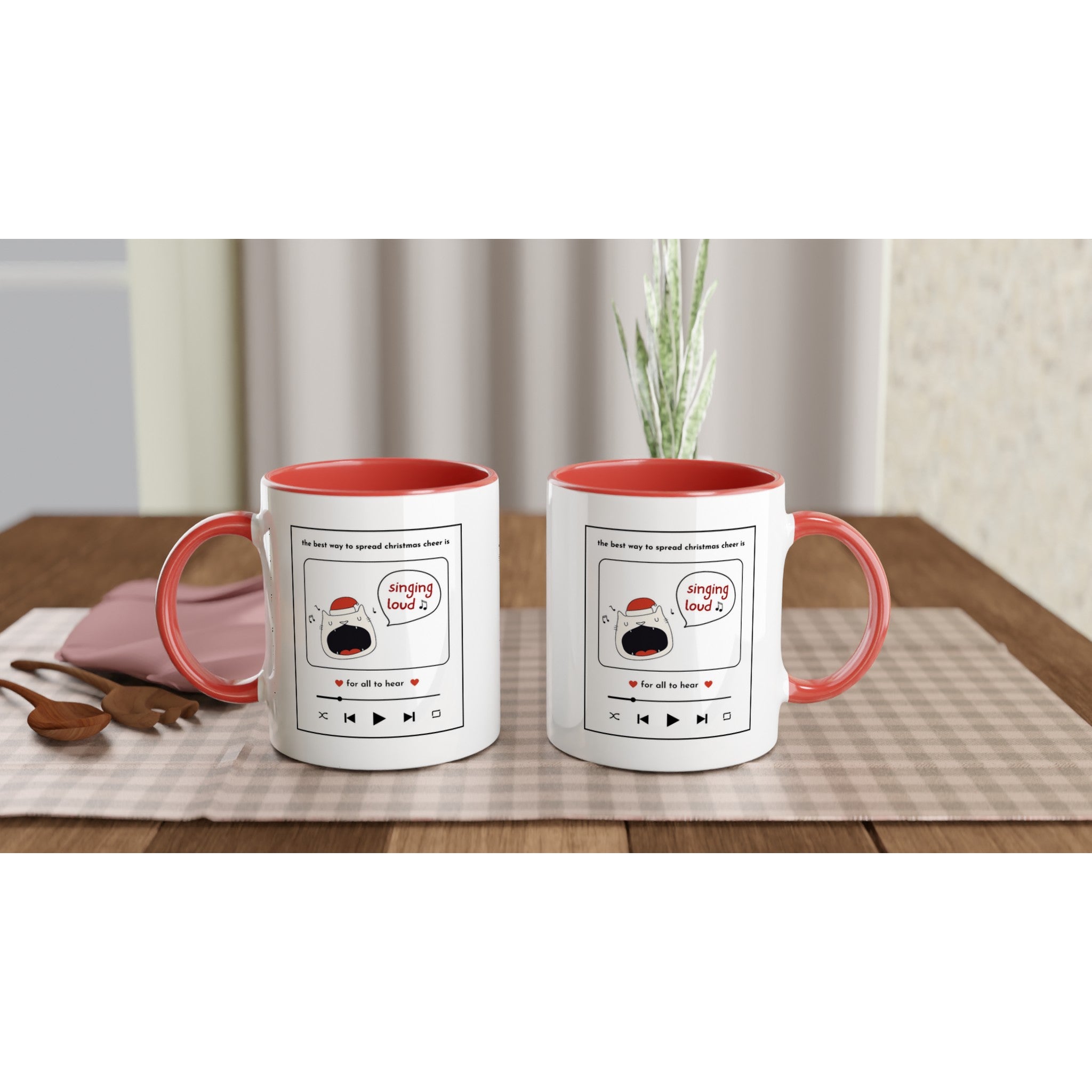 White 11oz Ceramic Mug with Colour Inside Christmas Colour Mug Christmas Globally Fulfilled
