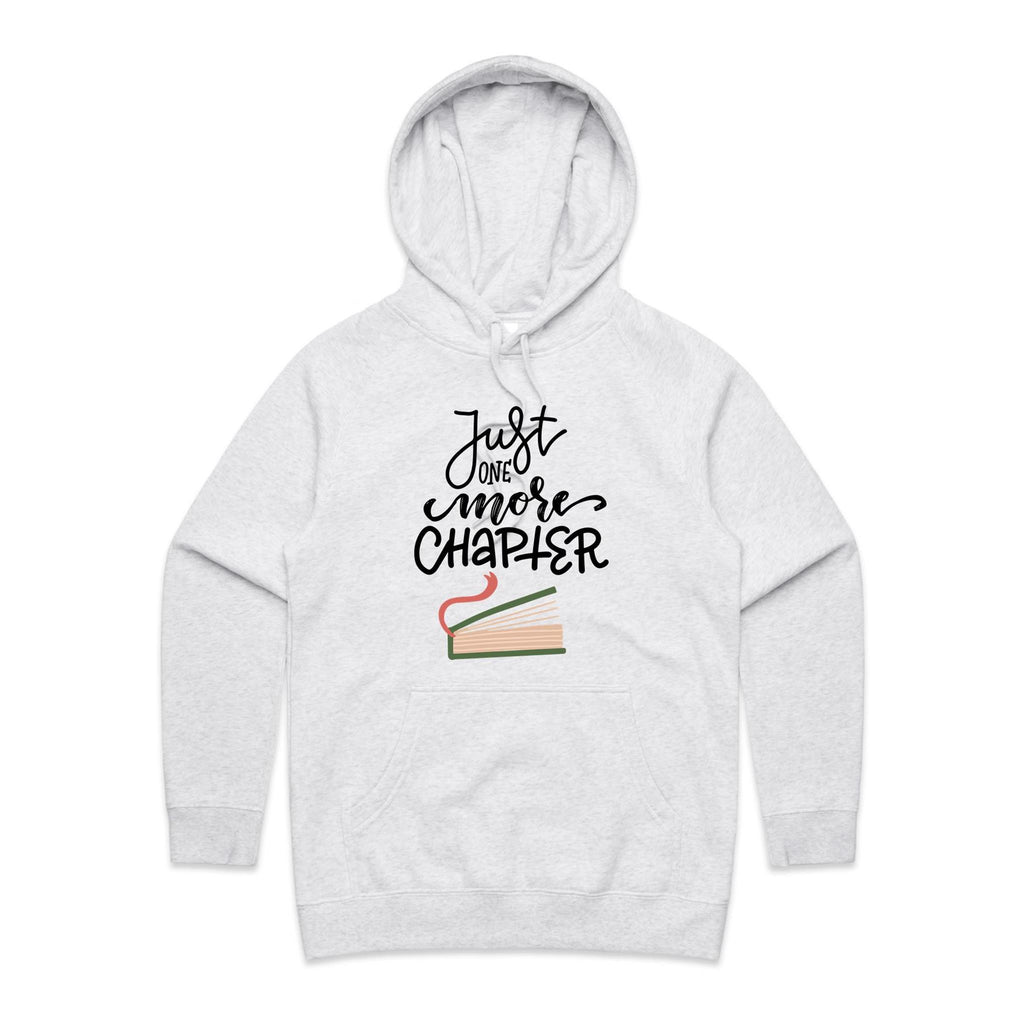 Just One More Chapter, Books - Womens Hoodie White Marle Womens Hoodie Printed In Australia Reading