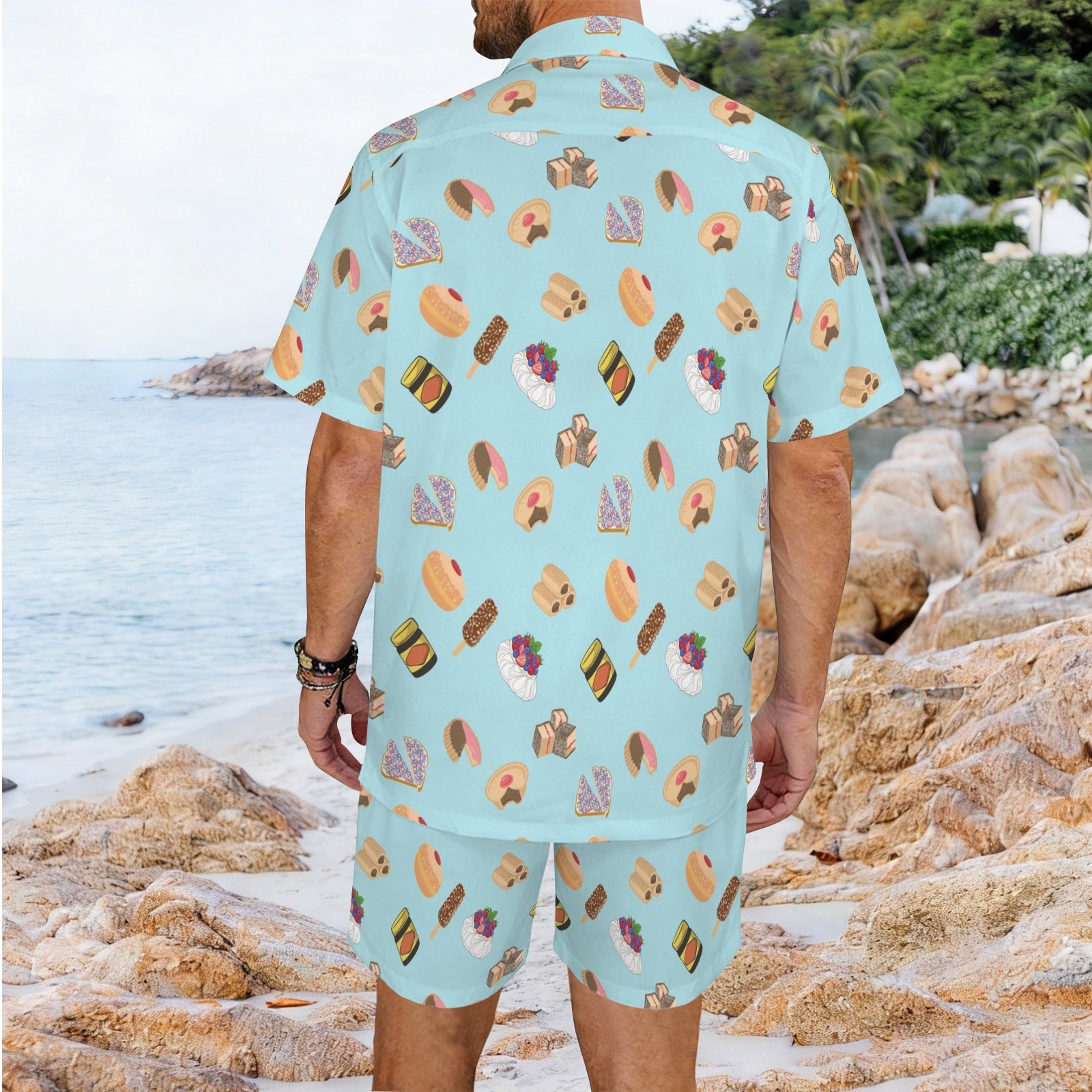 Classic Aussie Food Icons Men's Hawaiian Shirt & Shorts Set
