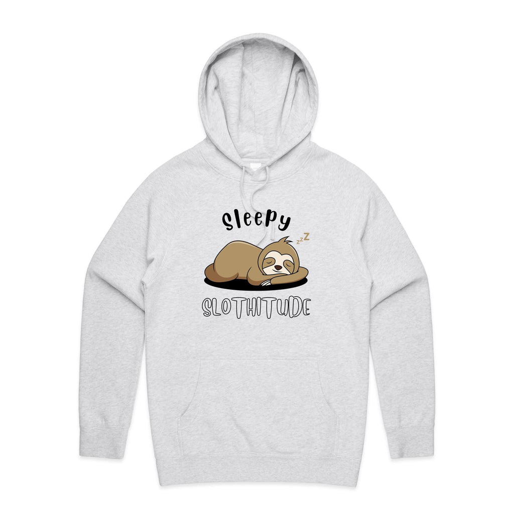 Sleepy Slothitude - Mens Hoodie White Marle Mens Hoodie animal Printed In Australia