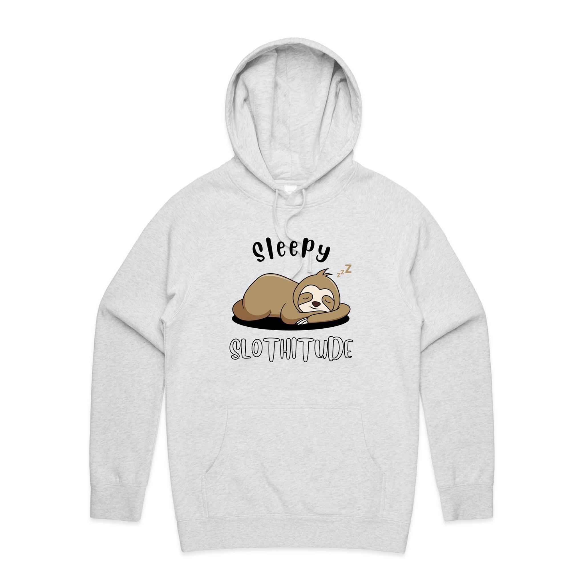 Sleepy Slothitude - Mens Hoodie White Marle Mens Hoodie animal Printed In Australia