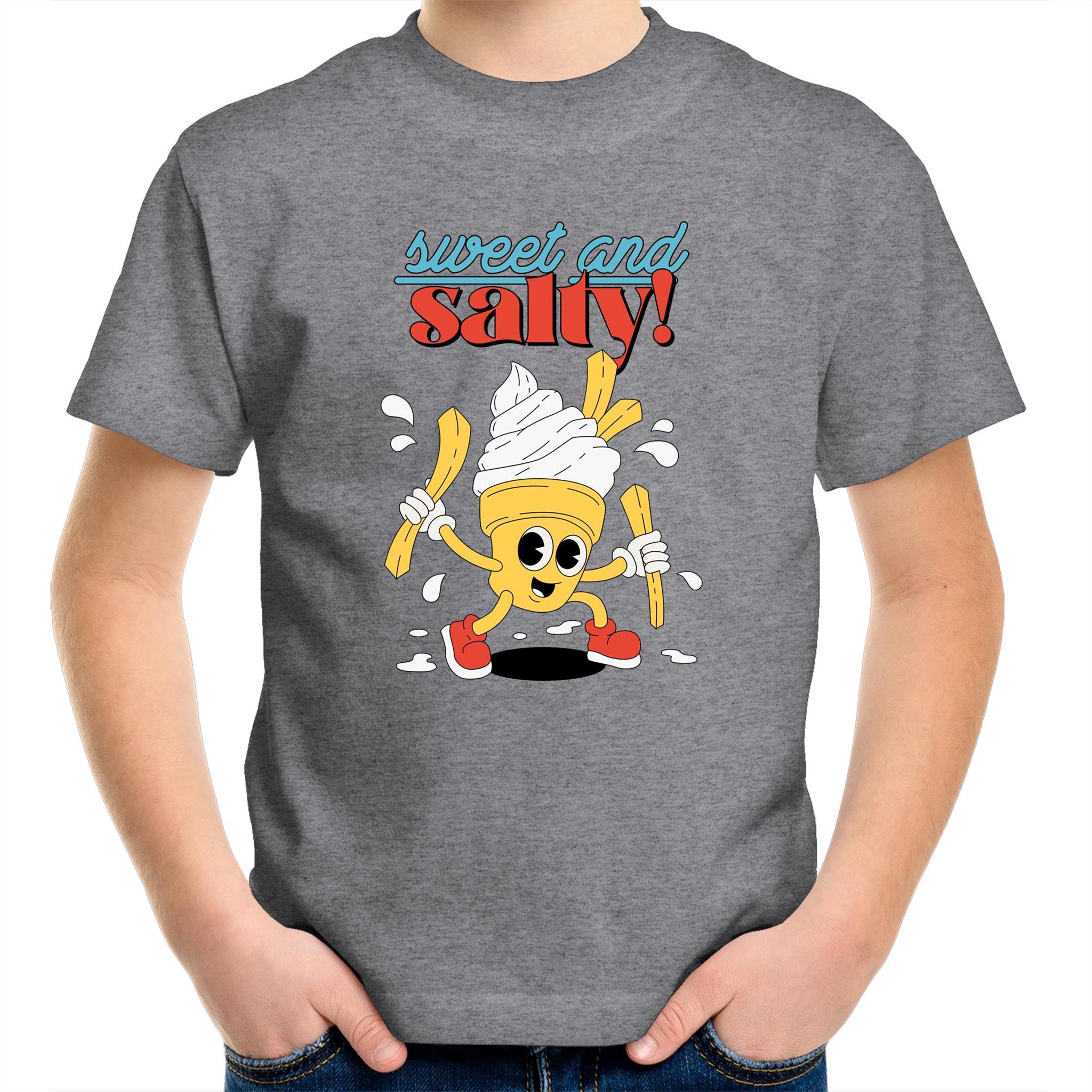 Sweet And Salty, Ice Cream And Fries - Kids Youth T-Shirt Grey Marle Kids Youth T-shirt Food Printed In Australia