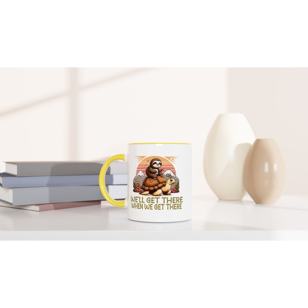 Sloth Race, We'll Get There When We Get There - White 11oz Ceramic Mug with Colour Inside Colour 11oz Mug animal Globally Fulfilled