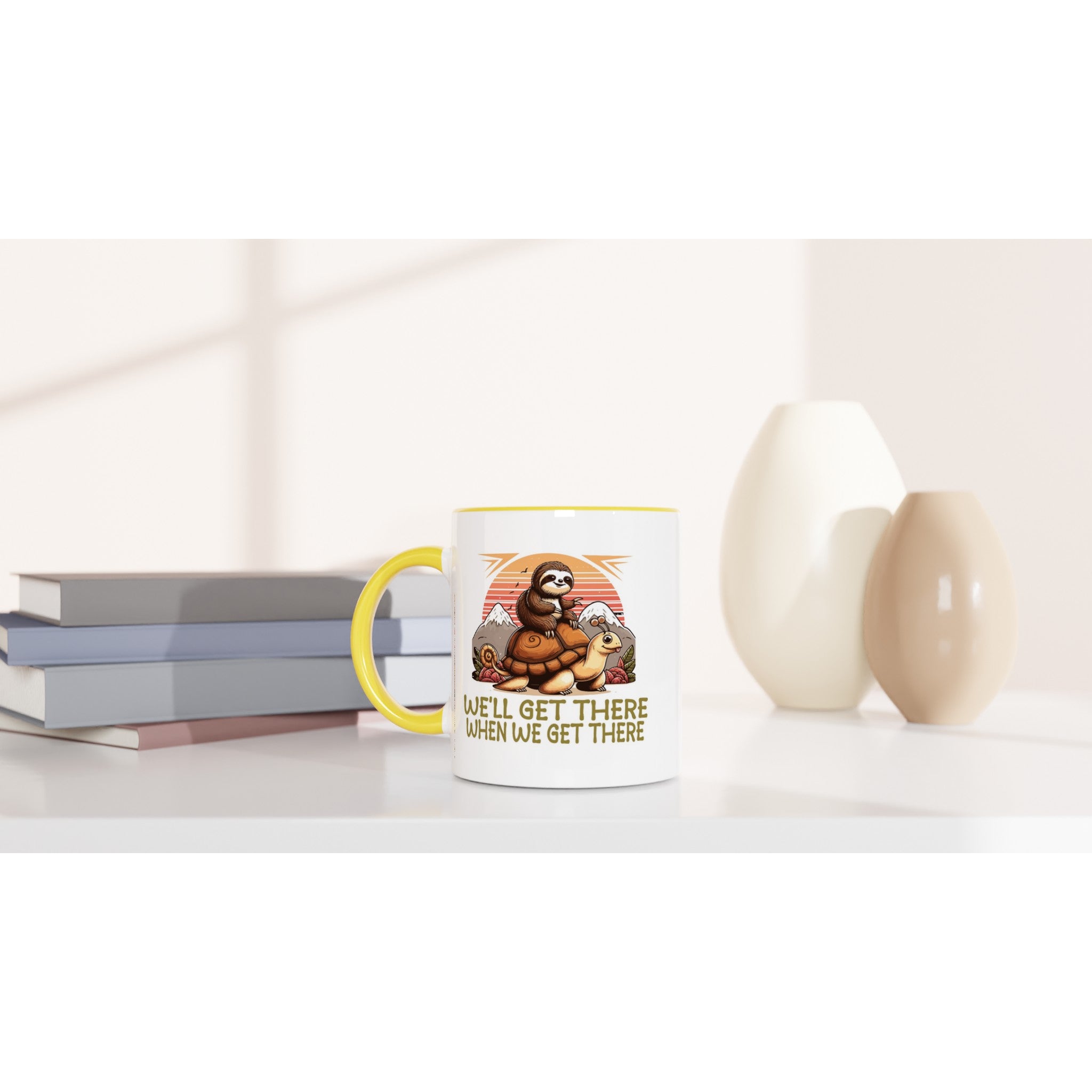 Sloth Race, We'll Get There When We Get There - White 11oz Ceramic Mug with Colour Inside Colour 11oz Mug animal Globally Fulfilled