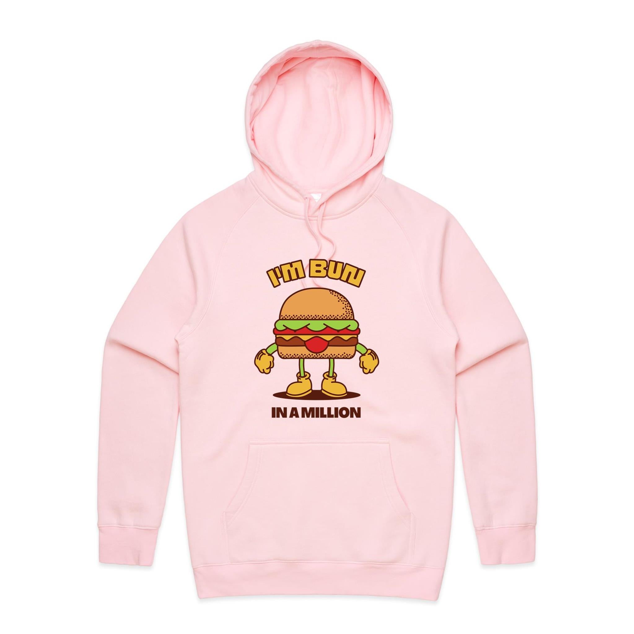 I'm Bun In A Million, Hamburger - Mens Hoodie Pink Mens Hoodie Food Printed In Australia