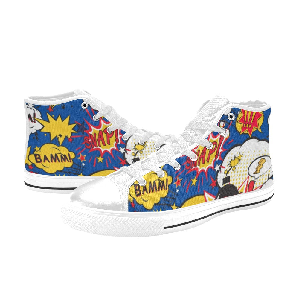 Blue Comic Book - Women's High Top Canvas Shoes