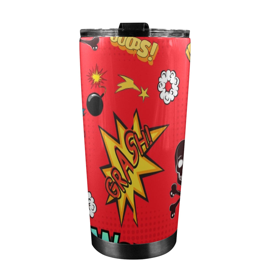 Comic Book Red - 20oz Mobile Tumbler with Lid (Black Lock) 20oz Travel Mug comic Printed Offshore