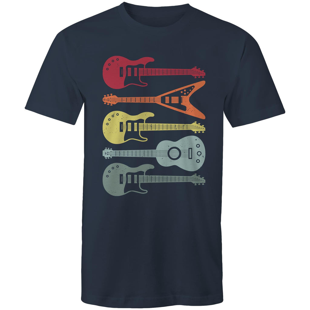 Retro Guitars - Mens T-Shirt Navy Mens T-shirt Music Printed In Australia