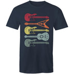 Retro Guitars - Mens T-Shirt Navy Mens T-shirt Music Printed In Australia