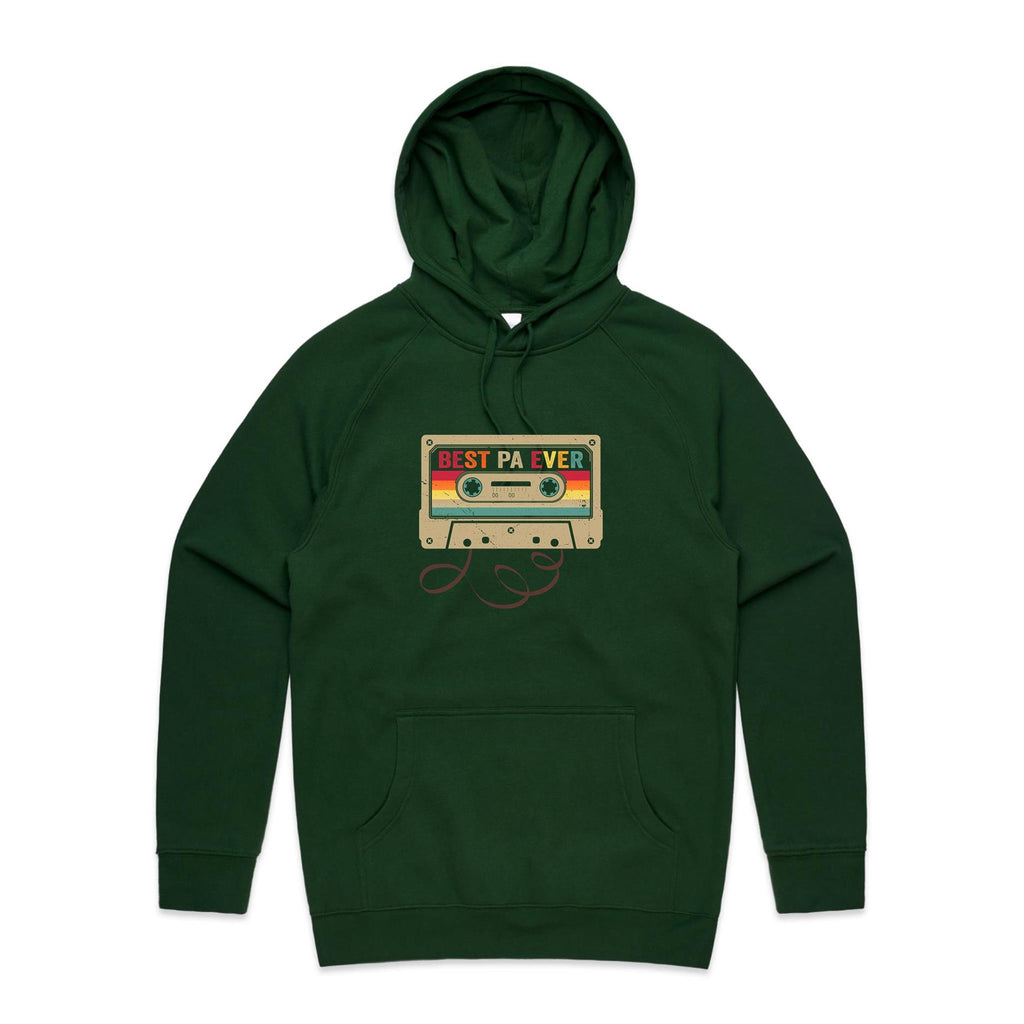 Best Pa Ever, Cassette Tape - Mens Hoodie Forest Green Mens Hoodie Dad Music Printed In Australia